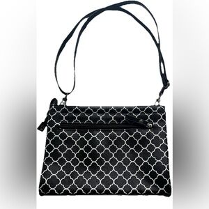 Bueno Black White Print Shoulder Bag Clutch Faux Leather Flap Purse